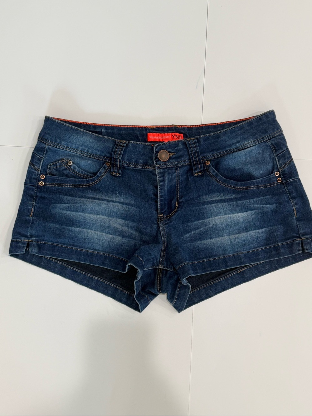 YMI Low Rise Dark Blue Faded Denim Shorts. Size 7